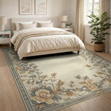 Ornate Cream Persian Floral Border Rug
