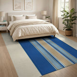 Navy and Sky Blue Striped Coastal Area Rug