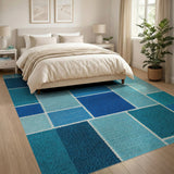Blue Teal Geometric Patchwork Area Rug