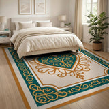 Ornate Teal Heart with Gold Filigree Area Rug