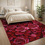 Vibrant Red Roses Floral Vintage Rug