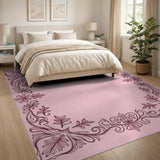 Elegant Pink Floral Ornate Border Area Rug
