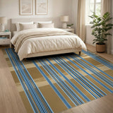 Blue and Beige Striped Geometric Area Rug