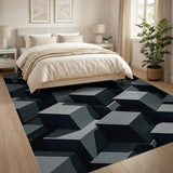 Grey 3D Geometric Cube Area Rug