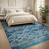 Blue Teal Diamond Tribal Area Rug