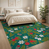 Lush Green Berry Meadow Floral Rug