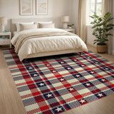 Patriotic Plaid Star Washable Area Rug