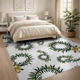 Green Laurel Wreath Floral Pattern Area Rug
