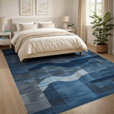 Blue Teal Wavy Geometric Area Rug