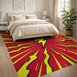 ODIKA Comic Pop Art Lightning Bolt Red & Yellow Washable Low Pile Area Rug