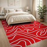 Abstract Area Red Bold Red Wavy Abstract Area Rug