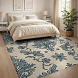 Teal Floral Damask Vintage Area Rug