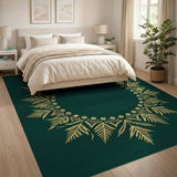 Emerald Green Gold Frond Mandala Area Rug