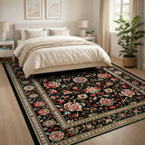 Red Floral Persian Area Rug with Gold Border