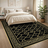 Black Gold Geometric Lattice Area Rug
