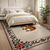 Charming Squirrel in Red Floral Border Rug