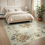 Ivory Peony Medallion Persian Rug