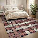 Woven Basket Brown Tan Geometric Rug