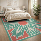 Teal Coral Starburst Geometric Area Rug