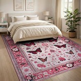 Floral Vintage Pink Vintage Pink Butterfly Floral Area Rug