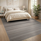 Neutral Grey Striped Woven Area Rug with Tassels