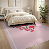 Romantic Red Floral Heart Pink Area Rug