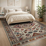 Southwestern Tribal Geometric Area Rug in Beige Red