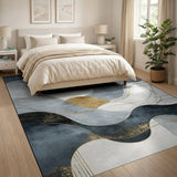 Gold and Silver Abstract Navy Gold Wave Area Rug