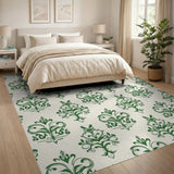 Elegant Green Floral Damask Floral Vintage Area Rug