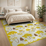 Yellow Whimsical Yellow Mushroom Cartoon Area Rug