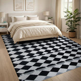 Black White Diamond Check Woven Area Rug