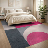Pink Gray Abstract Geometric Area Rug