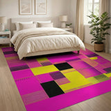 Geometric Modern Vibrant Pink Yellow Geometric Patchwork Rug