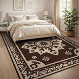 Ornate Brown Tan Persian Medallion Area Rug
