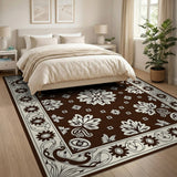 Ornate Floral Persian Area Rug in Brown Ivory