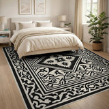 Traditional Persian Intricate Black White Persian Medallion Rug