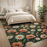 Coral Poppy and Daisy Wildflower Meadow Rug