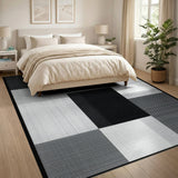 Black and White Geometric Modern Black White Geometric Abstract Area Rug