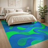 Teal and Lime Green Abstract Wave Area Rug