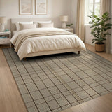 Tan Brown Grid Woven Area Rug