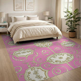 Opulent Pink Gold Medallion Area Rug