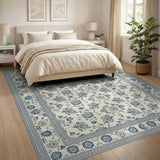 Navy Blue Floral Ivory Area Rug