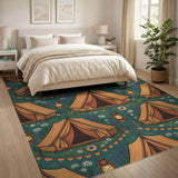 Teal Camping Tents Area Rug