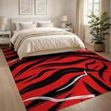 Bold Red Black Zebra Brush Stroke Abstract Rug