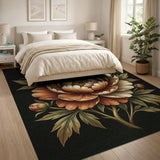 Ornate Peach Peony Floral Area Rug