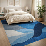 Geometric Modern Layered Blue Waves Geometric Area Rug