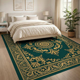 Green Emerald Green Gold Ornate Persian Area Rug