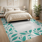 Green Teal Leaf Border Area Rug