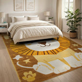 Cute Orange Lion Kids Rug with Stars Letter H