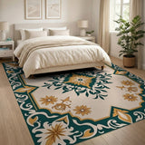 Teal and Gold Ornate Persian Area Rug